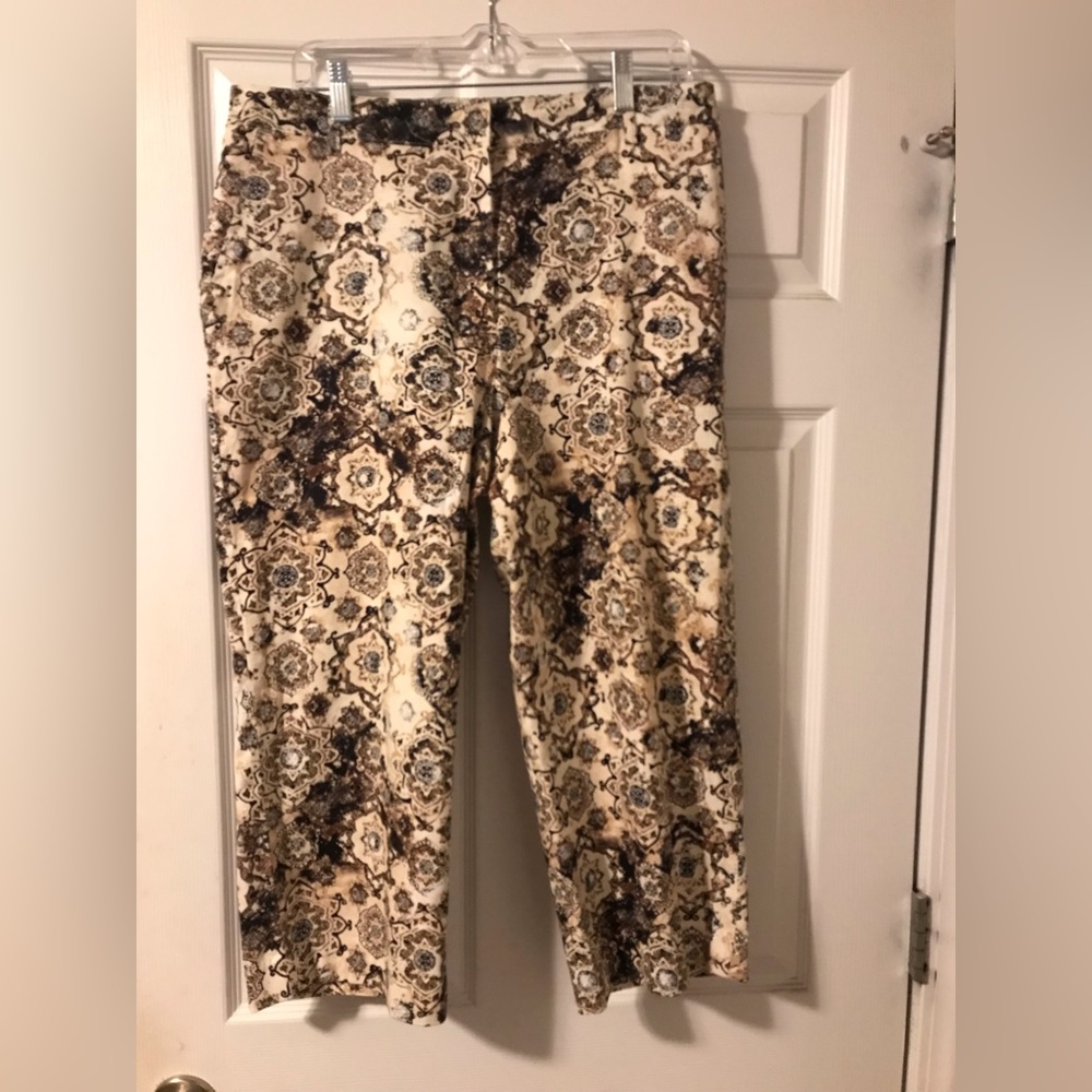 Kim Rogers Capri Pants Brown & Khaki Print Womens 12